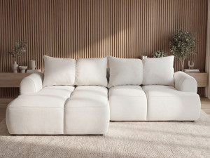 Ecksofa L-Form Links mit Schlaffunktion und Bettkasten Bonno Creme