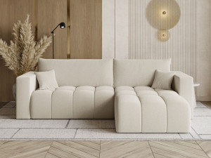 Ecksofa L-Form mit Schlaffunktion und Bettkasten Neva Bouclé-Stoff Beige