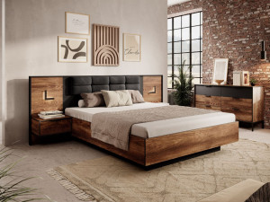 Holzbett mit Nachttischen 160x200 Montreal Kastanie Schwarz