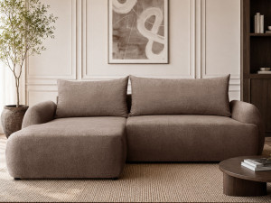 Ecksofa L-Form mit Schlaffunktion und Bettkasten Levio Braun