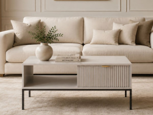 Couchtisch mit Stauraum Amber Grau, Schwarz Frame