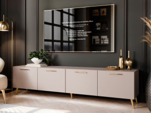 TV-Lowboard mit Türen und LED-Beleuchtung auf Goldenen Metallbeinen 200 cm Noaé Kaschmir