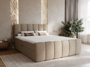 Boxspringbett mit Bettkasten 160x200 Bouclé-Stoff Cloud Braun