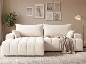 Ecksofa L-Form Links mit Schlaffunktion und Bettkasten Caleo Creme