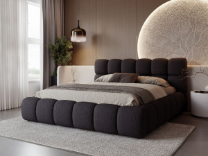 Polsterbett mit Bettkasten und Lattenrost 200x200 Modo aus Bouclé-Stoff Schwarz