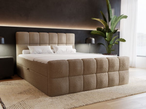 Boxspringbett mit Bettkasten 200x200 Bouclé-Stoff Alicante Braun