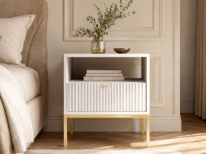 Nachtschrank mit Schublade Amber Weiß, Gold Frame