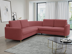 Ecksofa L-Form Links mit Schlaffunktion und Bettkasten Limon Rot