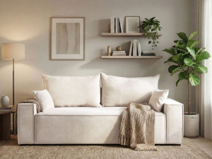 Schlafsofa mit Bettfunktion und Bettkasten Sivra Creme