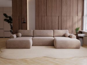 Wohnlandschaft mit Schlaffunktion und Bettkasten Savana Dunkelbeige