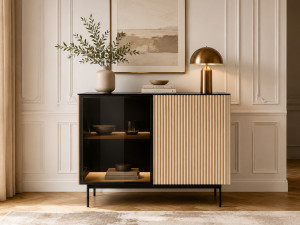 Kommode mit LED-Beleuchtung, 2 Türen Auroé Eiche Vicenza