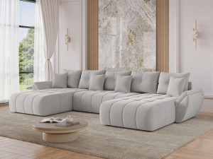 Wohnlandschaft mit Schlaffunktion und Bettkasten Decor U Hellgrau