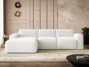 Ecksofa L-Form Links Lavia Bouclé-Stoff Weiß