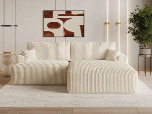 Ecksofa L-Form mit Schlaffunktion und Bettkasten Serene Rechts Beige