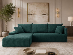 Ecksofa L-Form mit Schlaffunktion und Bettkasten Merivo Grün