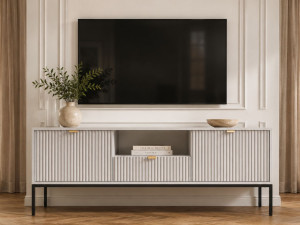 TV-Lowboard mit Schublade und Türen Amber Grau, Schwarz Frame