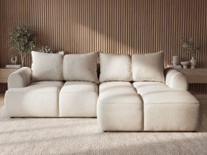 Ecksofa L-Form Rechts mit Schlaffunktion und Bettkasten Bonno Beige