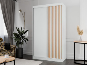 Schiebetürenschrank mit Lamellen 120 cm Loreto Weiß