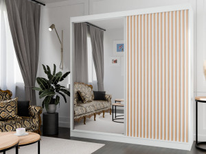 Schiebetürenschrank mit Spiegel und Lamellen 200 cm Loreto Weiß