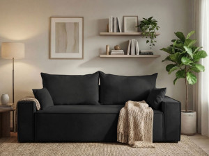 Schlafsofa mit Bettfunktion und Bettkasten Sivra Schwarz