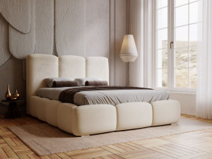 Polsterbett mit Bettkasten und Lattenrost 200x200 Bubble Beige