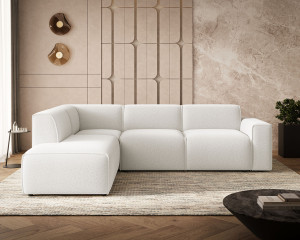 Ecksofa L-Form Links Eluno Bouclé-Stoff Weiß