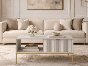 Couchtisch mit Stauraum Amber Grau auf goldenen Beinen