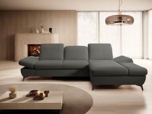 Ecksofa L-Form Rechts mit Schlaffunktion und Bettkasten Hannover Dunkelgrau
