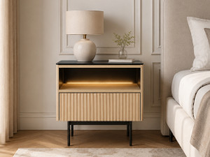 Nachtschrank mit Schublade und Led Auroé Eiche Vicenza