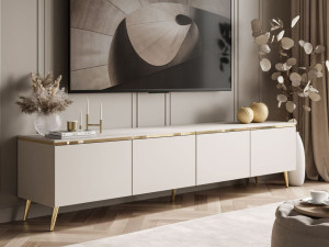 TV-Lowboard viertürig im Glamour-Stil mit LED-Beleuchtung Celle, Kaschmir matt