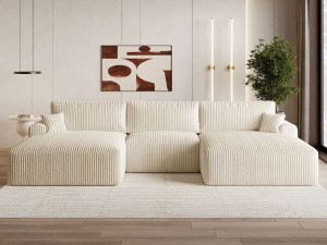 Wohnlandschaft mit Schlaffunktion und Bettkasten Serene Beige