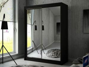 Schiebetürenschrank 150 cm mit Spiegel und LED-Beleuchtung Luzio Schwarz