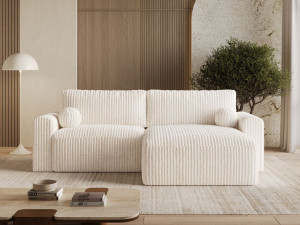 Ecksofa L-Form mit Schlaffunktion und Bettkasten Aurora Creme