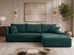 Ecksofa L-Form mit Schlaffunktion und Bettkasten Merivo Grün