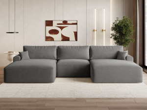 Wohnlandschaft mit Schlaffunktion und Bettkasten Serene Dunkelgrau
