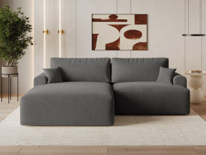 Ecksofa L-Form mit Schlaffunktion und Bettkasten Serene Links Dunkelgrau