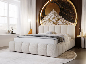 Polsterbett mit Bettkasten und Lattenrost 180x200 Cloud Bouclé-Stoff Beige