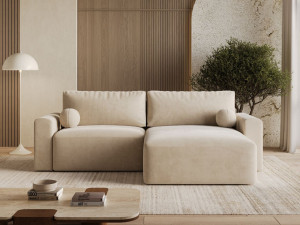 Ecksofa L-Form mit Schlaffunktion und Bettkasten Aurora Beige