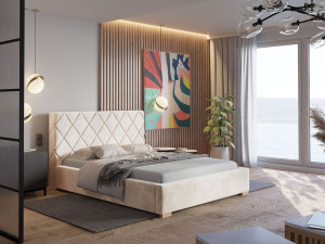 Łóżko tapicerowane z pojemnikiem i stelażem 160x200 Taranto Beżowe