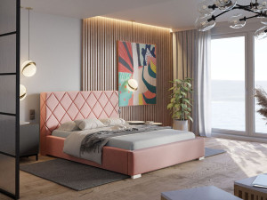 Łóżko tapicerowane z pojemnikiem i stelażem 160x200 Taranto Różowe