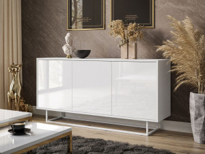 Trzydrzwiowa komoda 154 cm w stylu glamour na białym stelażu Vivance biały połysk