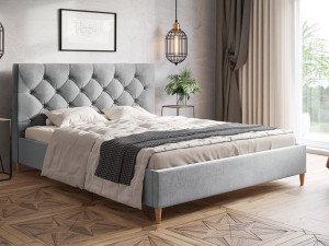 Łóżko tapicerowane ze stelażem 140x200 Tril Szary