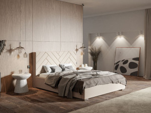 Łóżko tapicerowane z pojemnikiem i stelażem 180x200 Toreto Beżowe