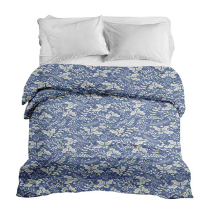 Housse Bleu avec des feuilles blanches