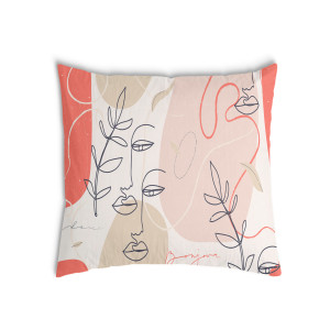 Oreiller Beige avec un visage abstrait