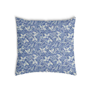 Oreiller Bleu avec des feuilles blanches