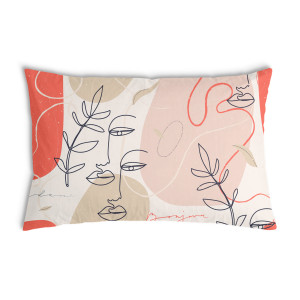 Oreiller Beige avec un visage abstrait