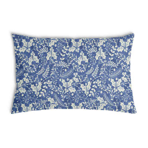 Oreiller Bleu avec des feuilles blanches