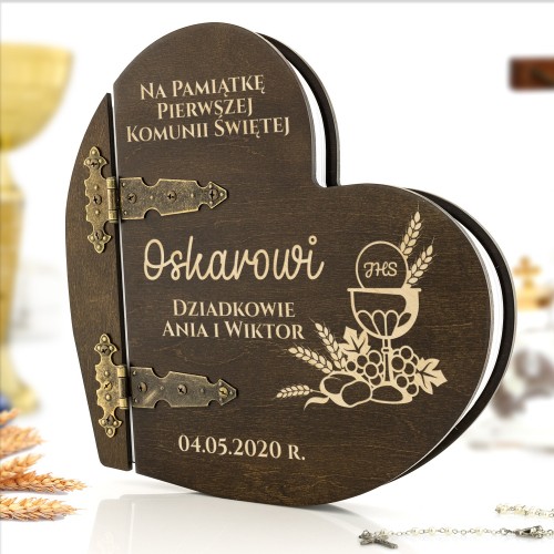 Album na komunię drewniany serce z nadrukiem - Chleb Pański