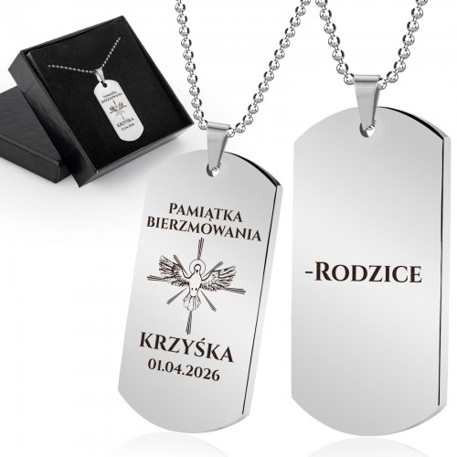 Nieśmiertelnik ze stali szlachetnej z grawerem na bierzmowanie - Pamiątka